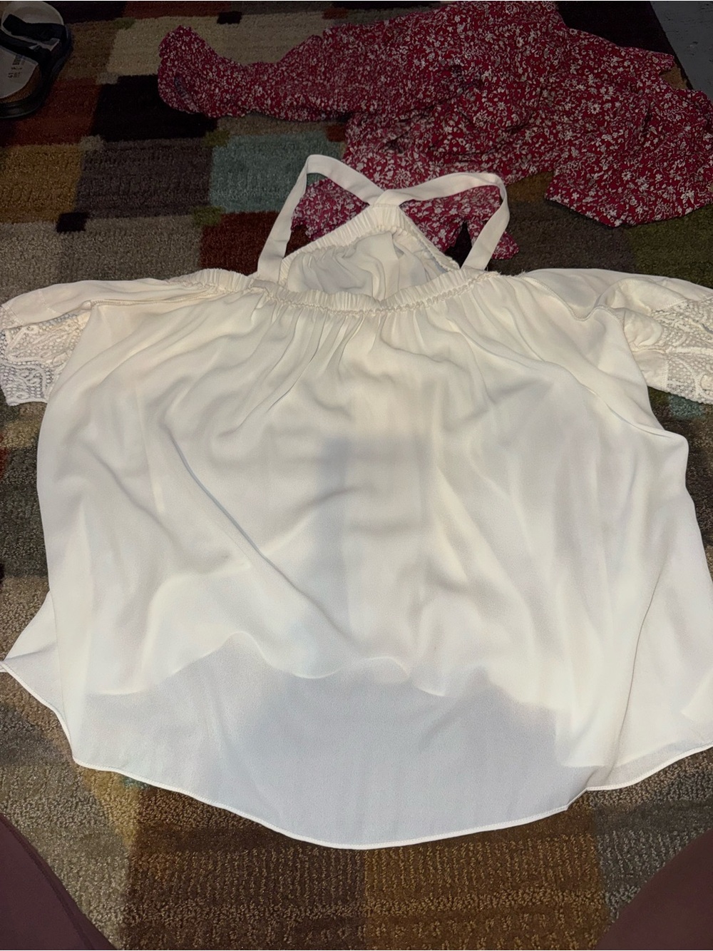 Soprano White Lace-Trim Off-Shoulder Halter Camisole